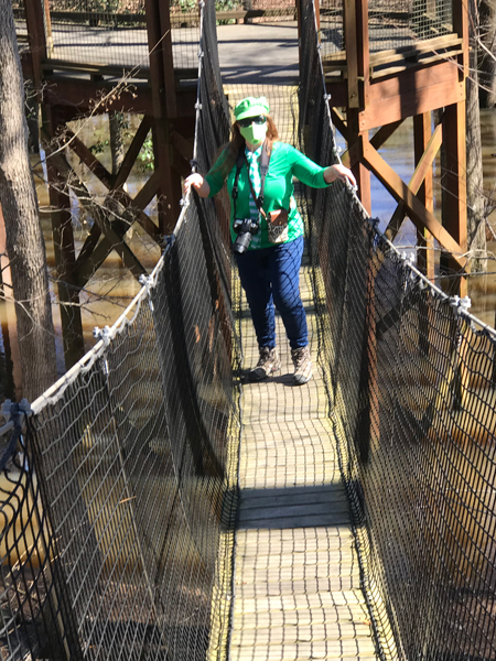 Karen Duquette on the suspension bridge